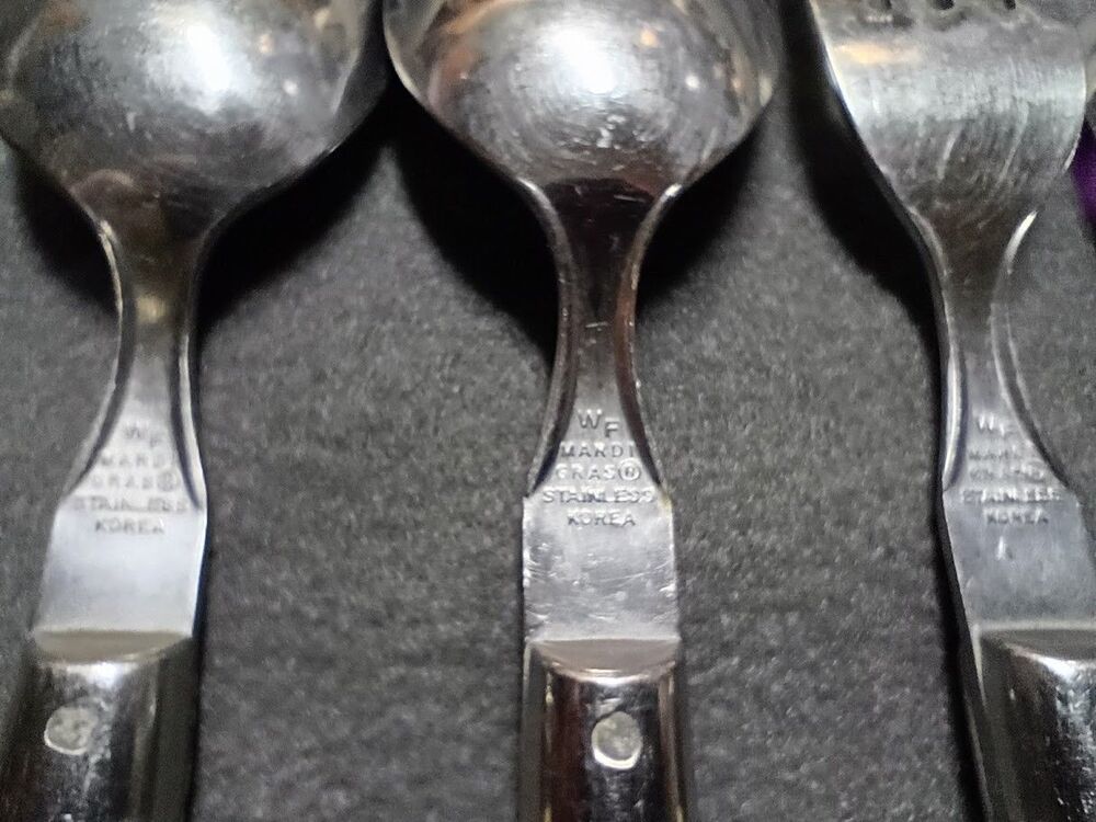 WF Mardi Gras Stainless Flatware Korea Ivory Handle 7pc Fork Spoon Set Vintage - Picture 5 of 10